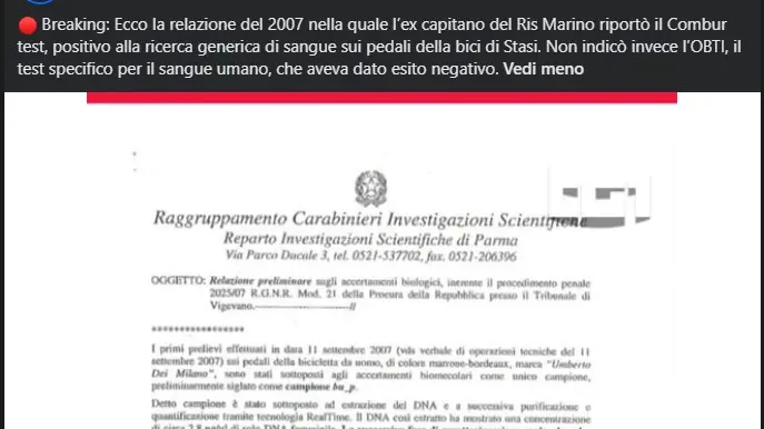 Gli appunti dei Ris: «Non c’era sangue sui pedali della bici di Stasi»