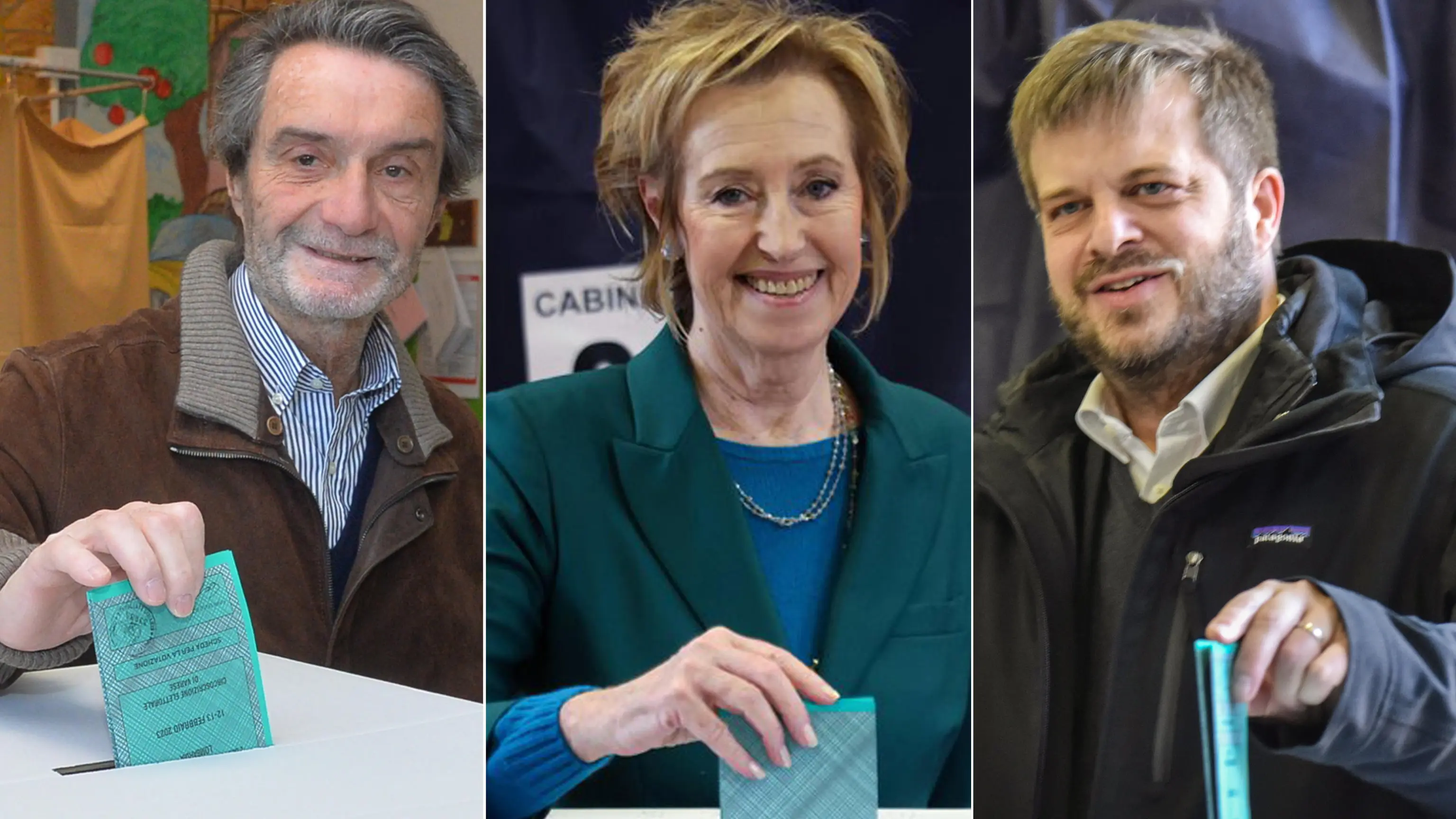 (S-D) Attilio Fontana, Letizia Moratti e Pierfrancesco Majorino, in corsa per la presidenza della Regione Lombardia, al voto, 12 febbraio 2023.
ANSA